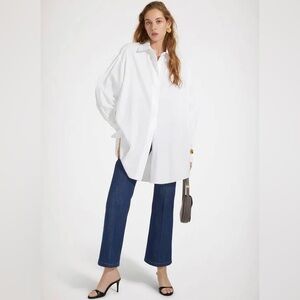 PATOU Embroidered Button Down White Shirt Dress